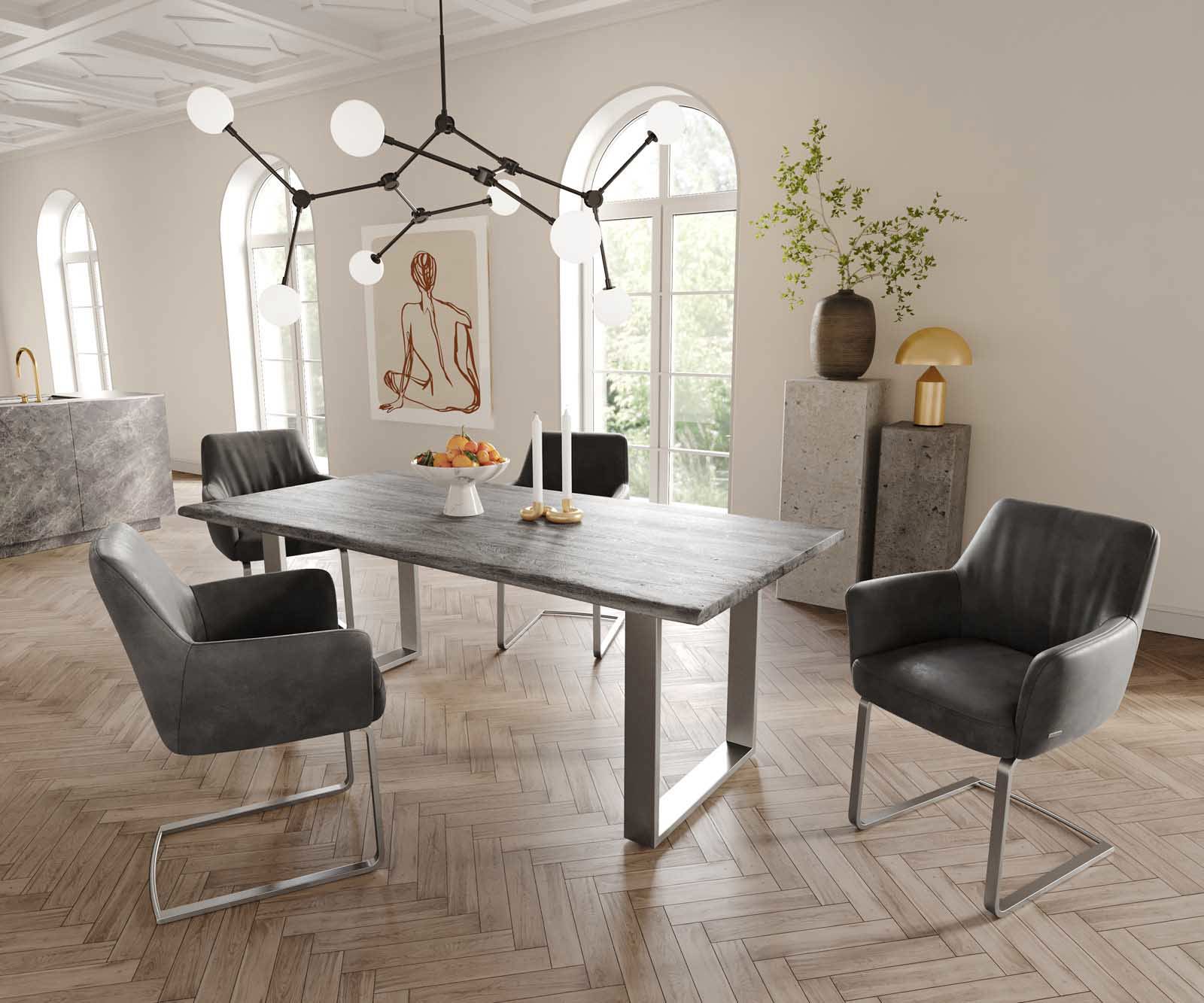 Sledemodel Xana-Flex met armleuning microvelours antraciet vintage sledemodel vlak roestvrij staal pocketveer kern 4 Sledemodel Xana-Flex met armleuning microvelours antraciet vintage sledemodel vlak roestvrij staal pocketveer kern 4