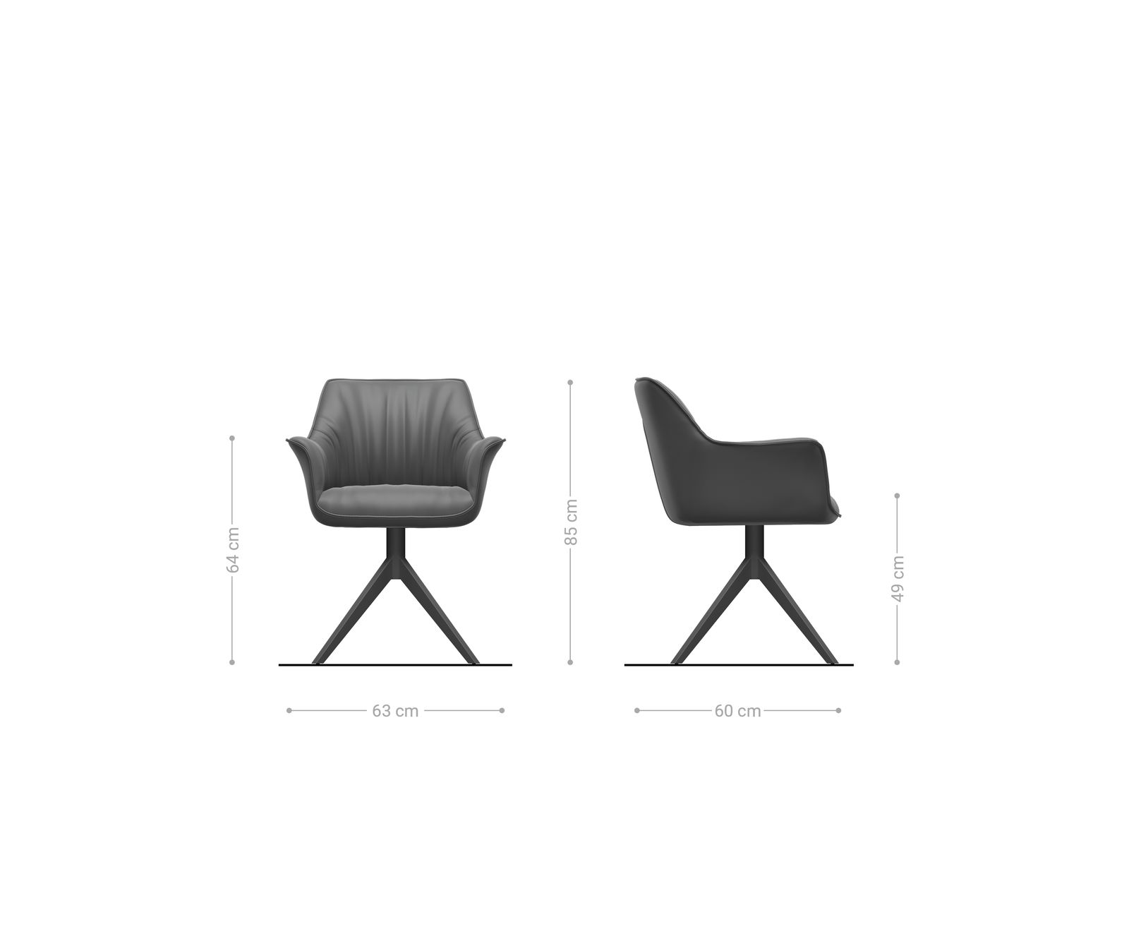 Draaistoel Keila-Flex met armleuning zachte stof met structuur grijs kruisframe breed grafiet 360° draaibaar rocker-functie 5