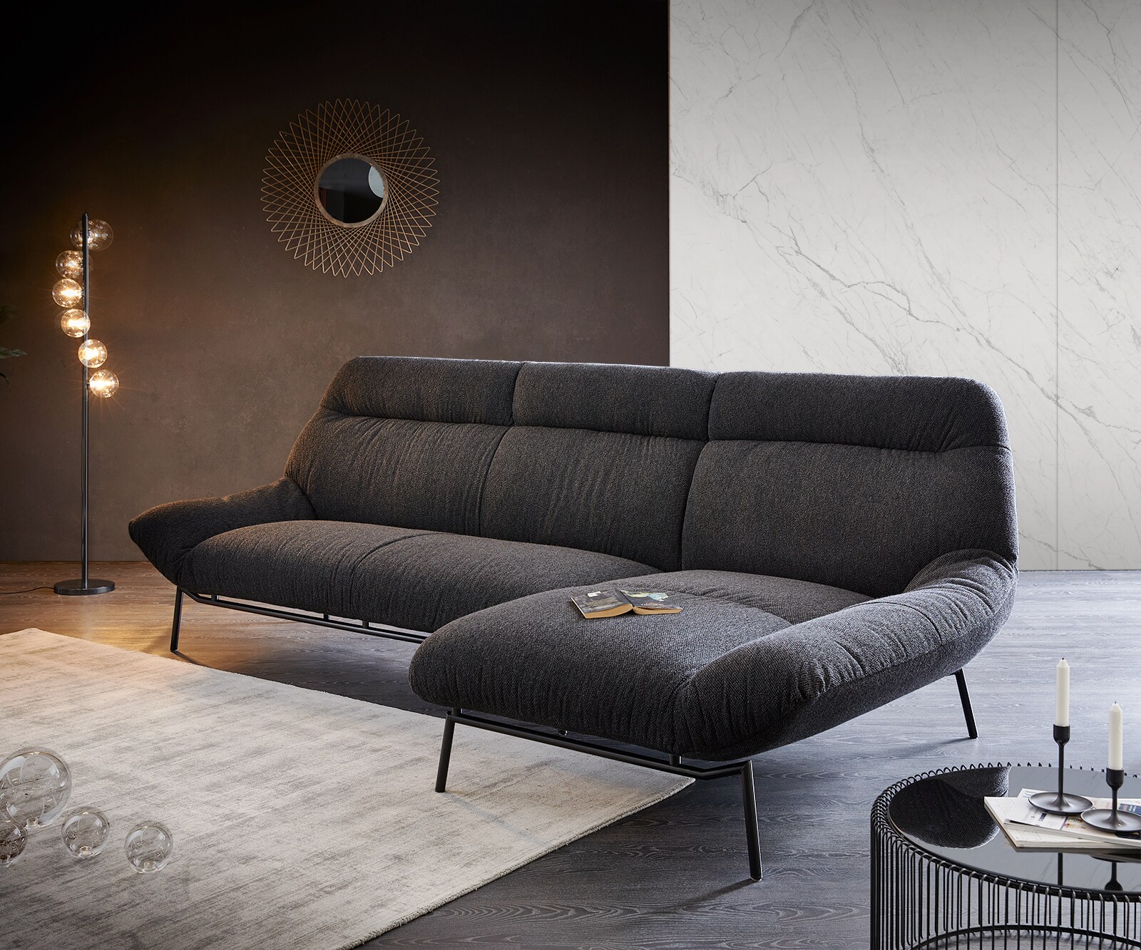 Hoekbank Shape High 305x160 zwart Longchair rechts by ES brand