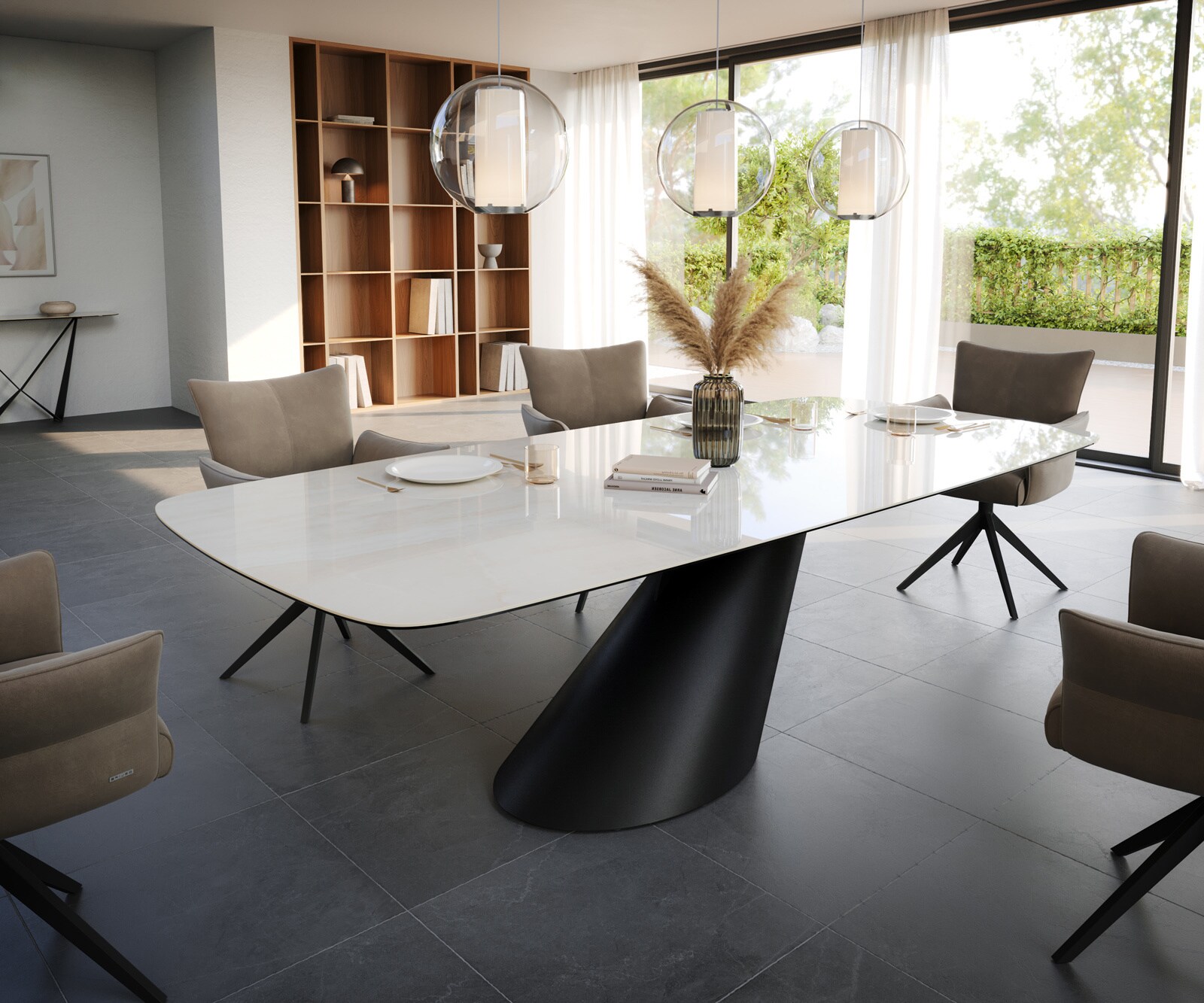 Eettafel Edge Boot 260x120 cm Keramiek Onyx Champagne Cono Metaal Zwart 1