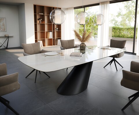 Eettafel Edge Boot 260x120 cm Keramiek Onyx Champagne Cono Metaal Zwart