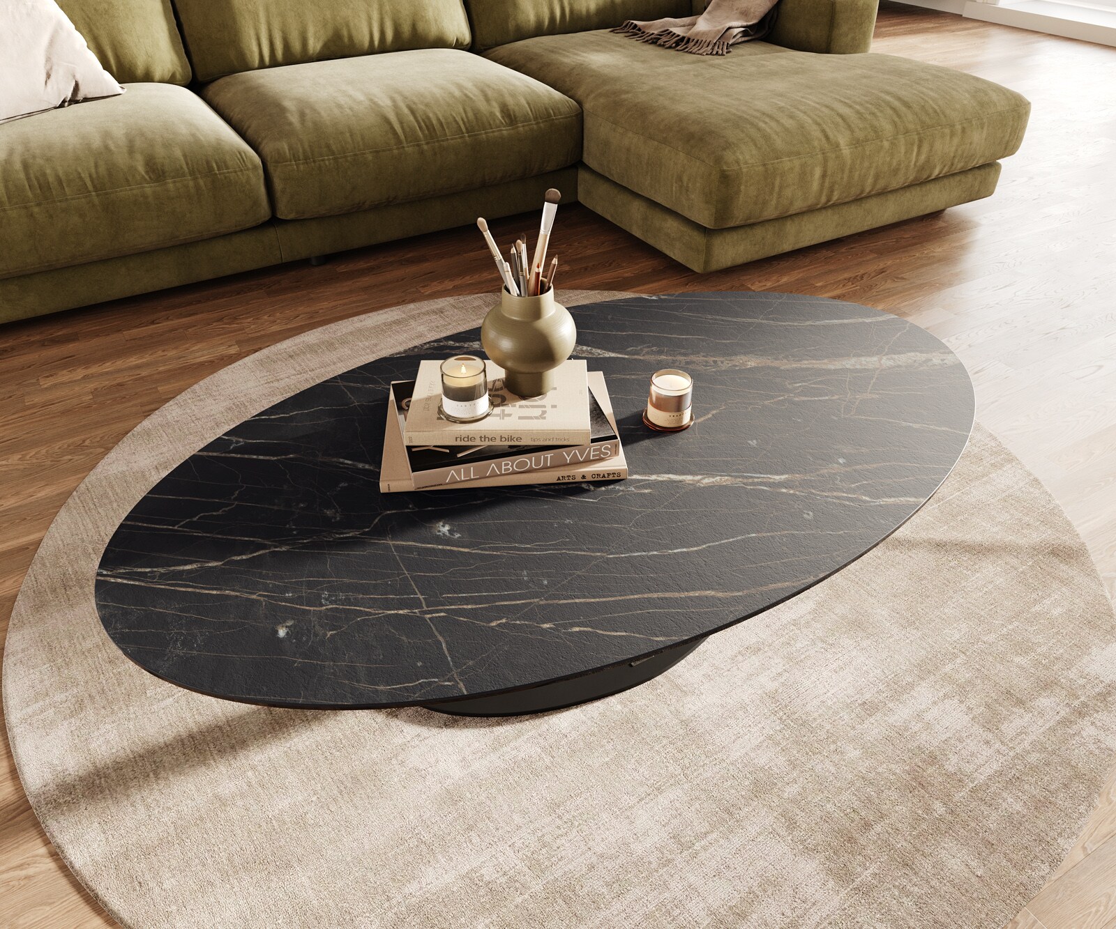 Salontafel Edge Oval 140x80 cm keramiek Laminam® Noir Desir bruin Vibany zwart metaal 4
