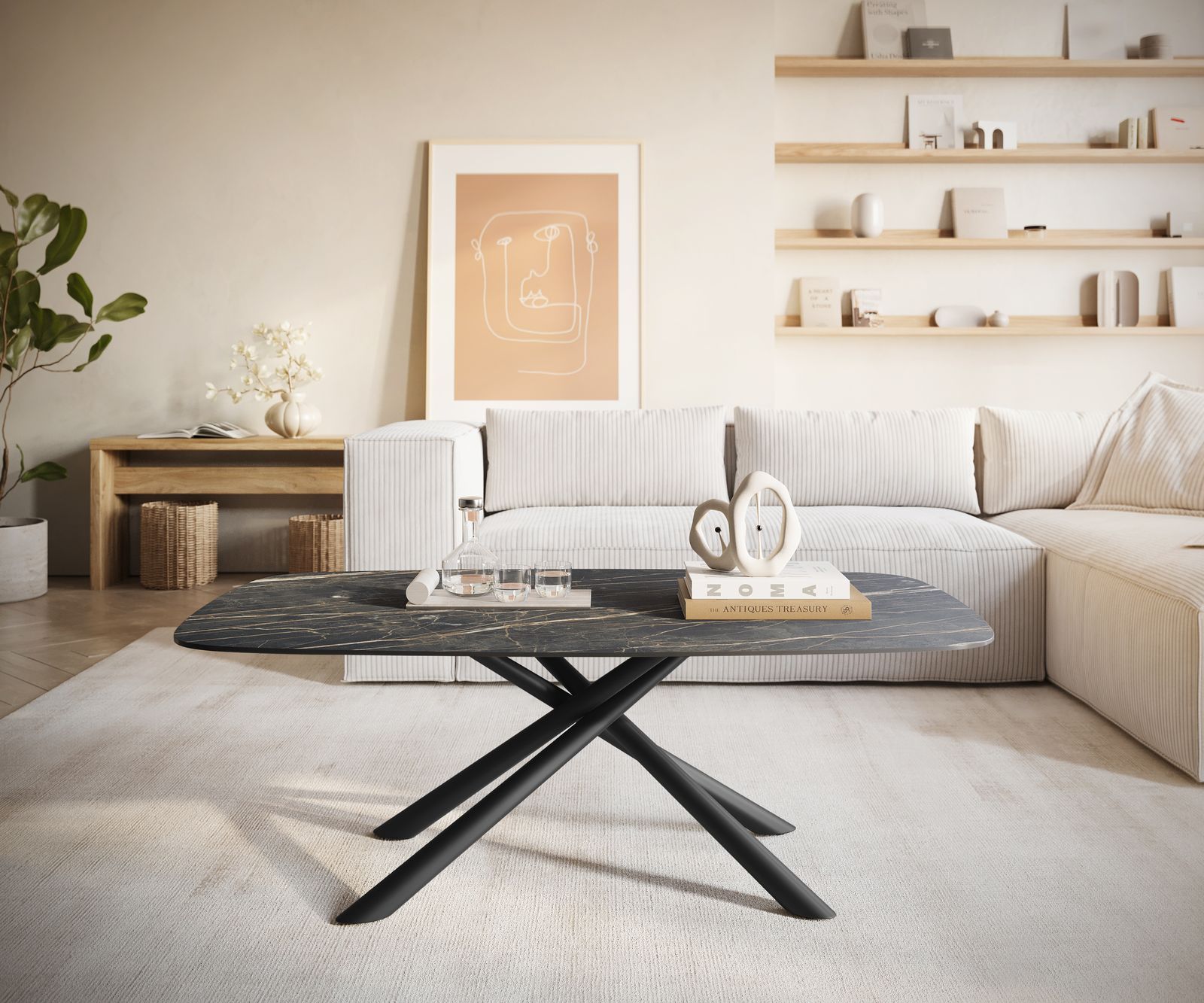 Salontafel Edge Boot 120x70 cm keramiek Laminam® Noir Desir bruin Sarity zwart metaal 2