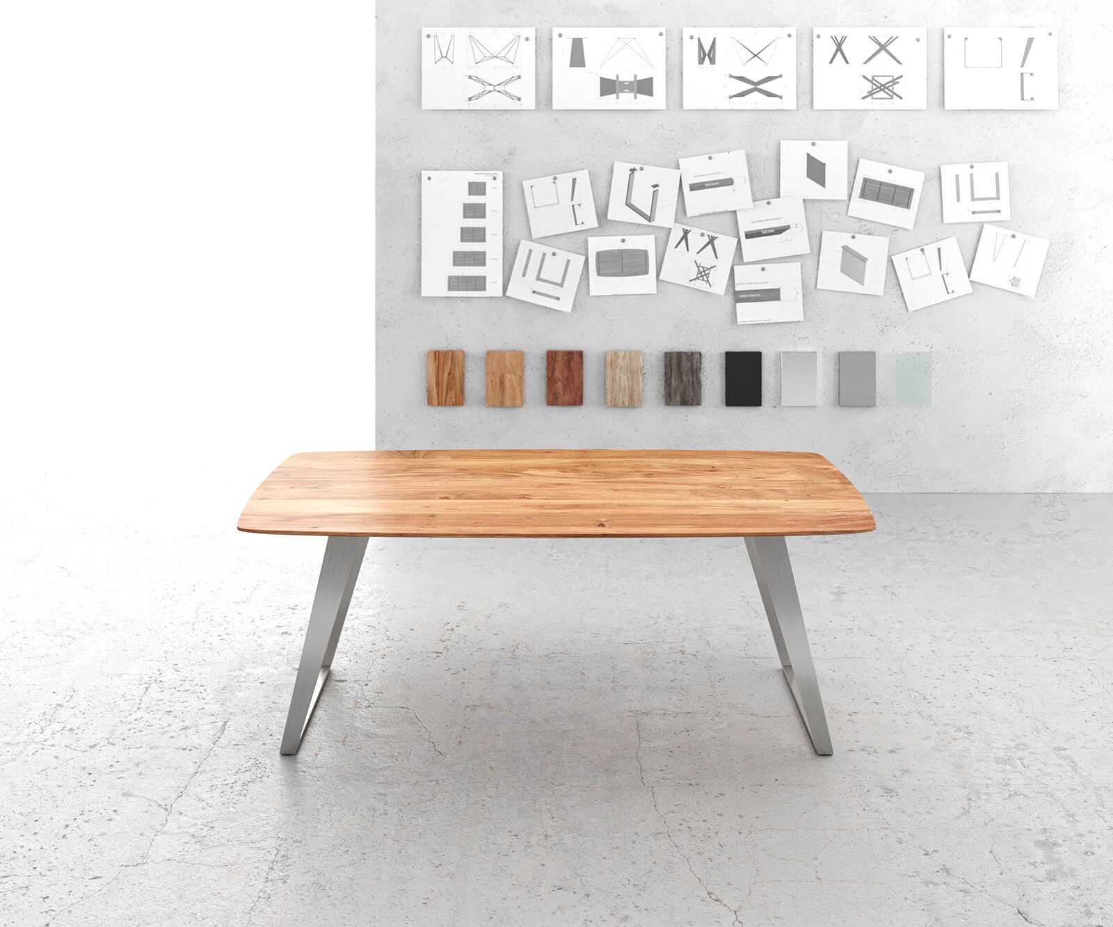 Eettafel Edge Boot 200x100 acacia natuur edelstaal schuin Zwitserse rand 1