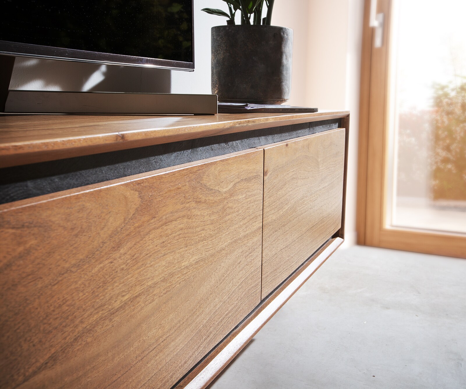 Tv-meubel Stonegrace 200 cm acacia natuur 4 deuren steen fineer zwevend 3
