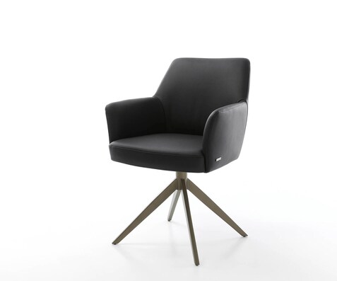 Draaistoel Xana-Flex met armleuning echt leer zwart kruisframe breed afwerking met titanium 360° draaibaar pocketveer kern