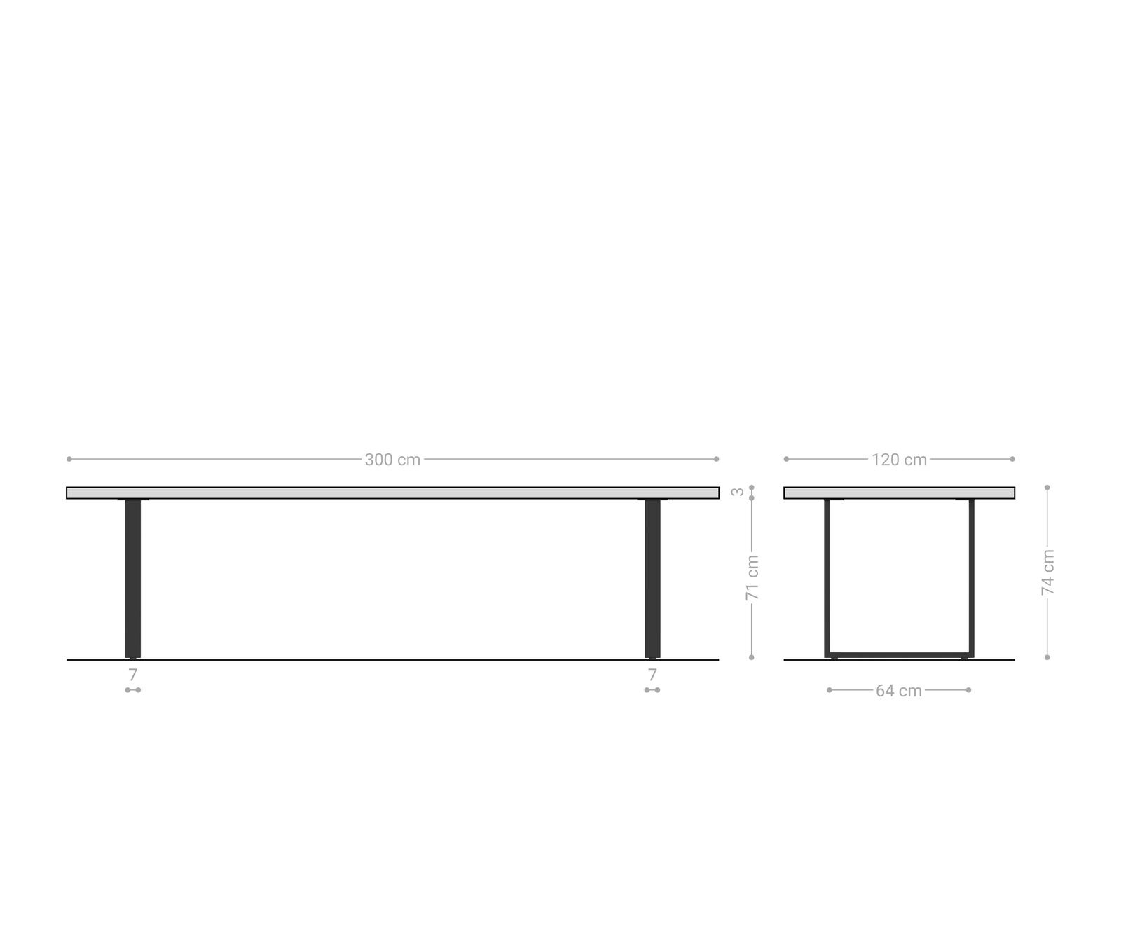 Eettafel Edge Boot 300x120x2,5-3 eiken natuur skid  zwart  Schweizer Kante 6