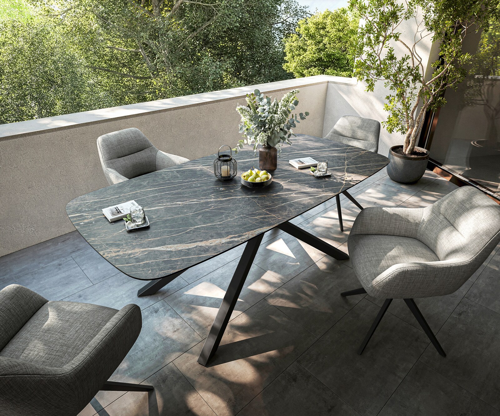 Outdoortafel Edge Boot 200x100 cm keramiek Laminam® Noir Desir bruin kruispoot rechthoekig zwart 3