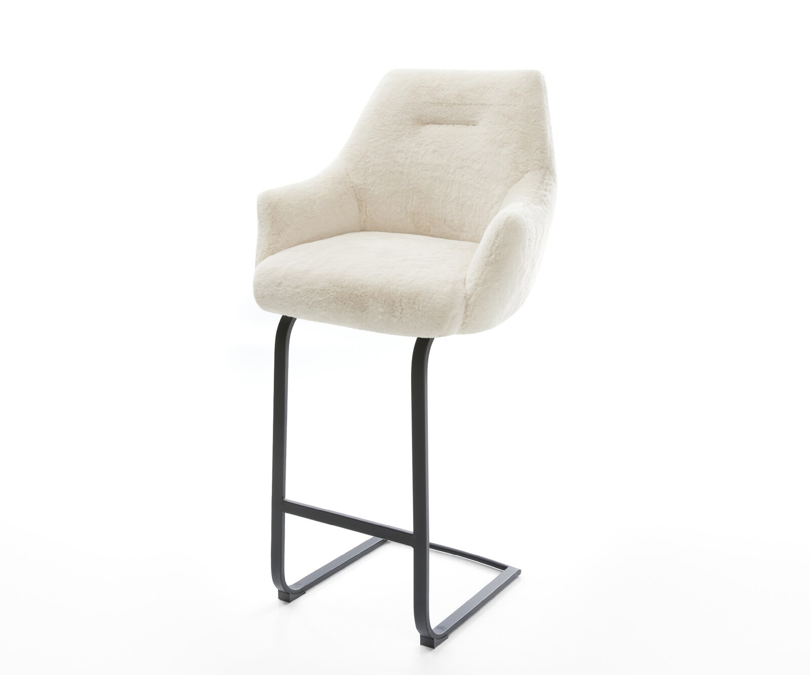 Barstoel Alja-Flex Pluchen Crème-wit Vrijkantelframe plat metaal Zwart Pocketvering