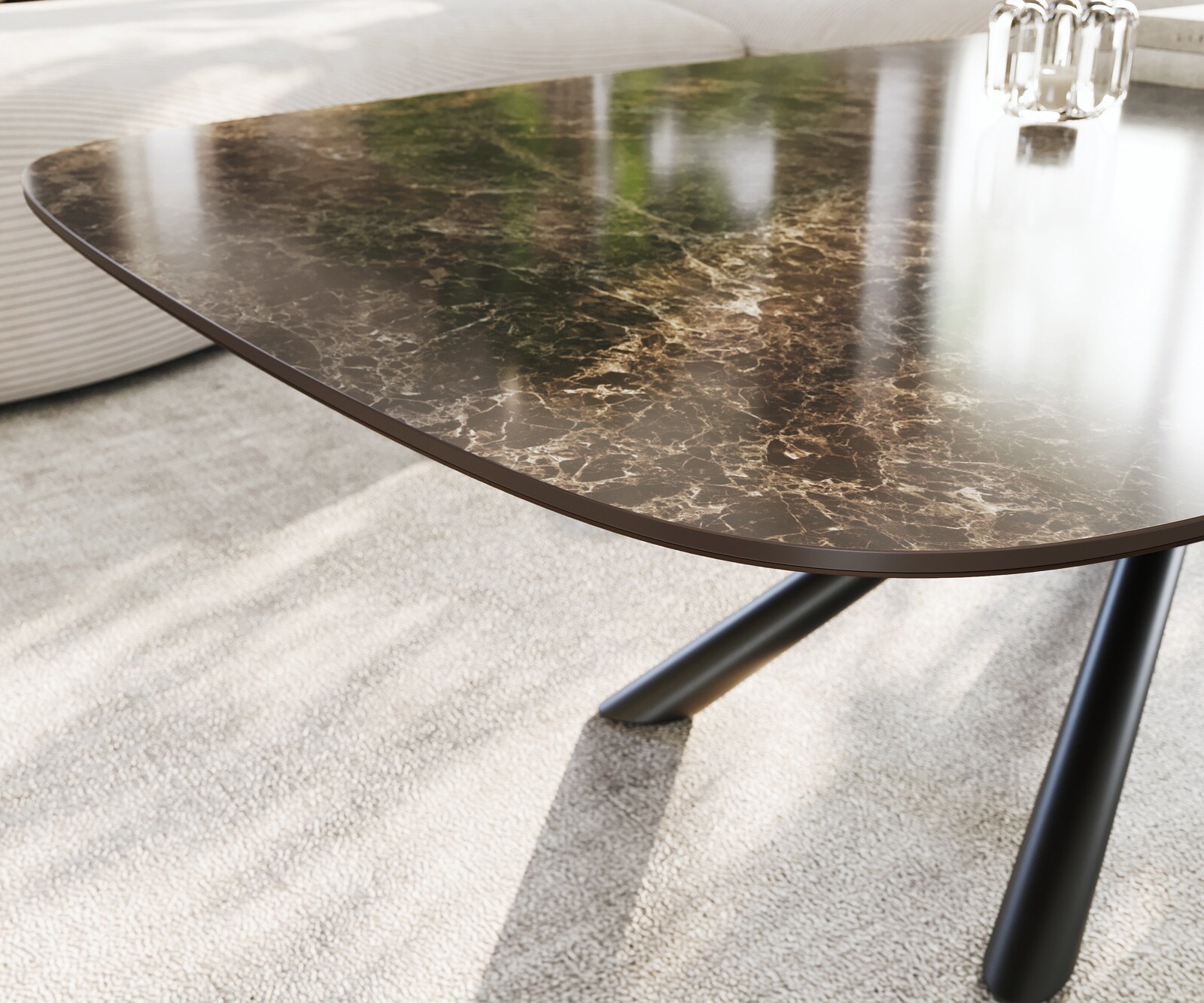 Salontafel Edge bootvorm 140x80 cm keramiek Emperador Extra Lucidato donkerbruin Sarity metaal zwart 5