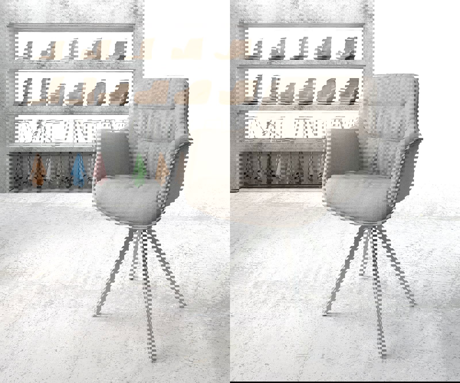 Draaistoel Kaira-Flex stripes lichtgrijs kruisframe hoekig roestvrij staal 180° draaibaar Draaistoel Kaira-Flex stripes lichtgrijs kruisframe hoekig roestvrij staal 180° draaibaar