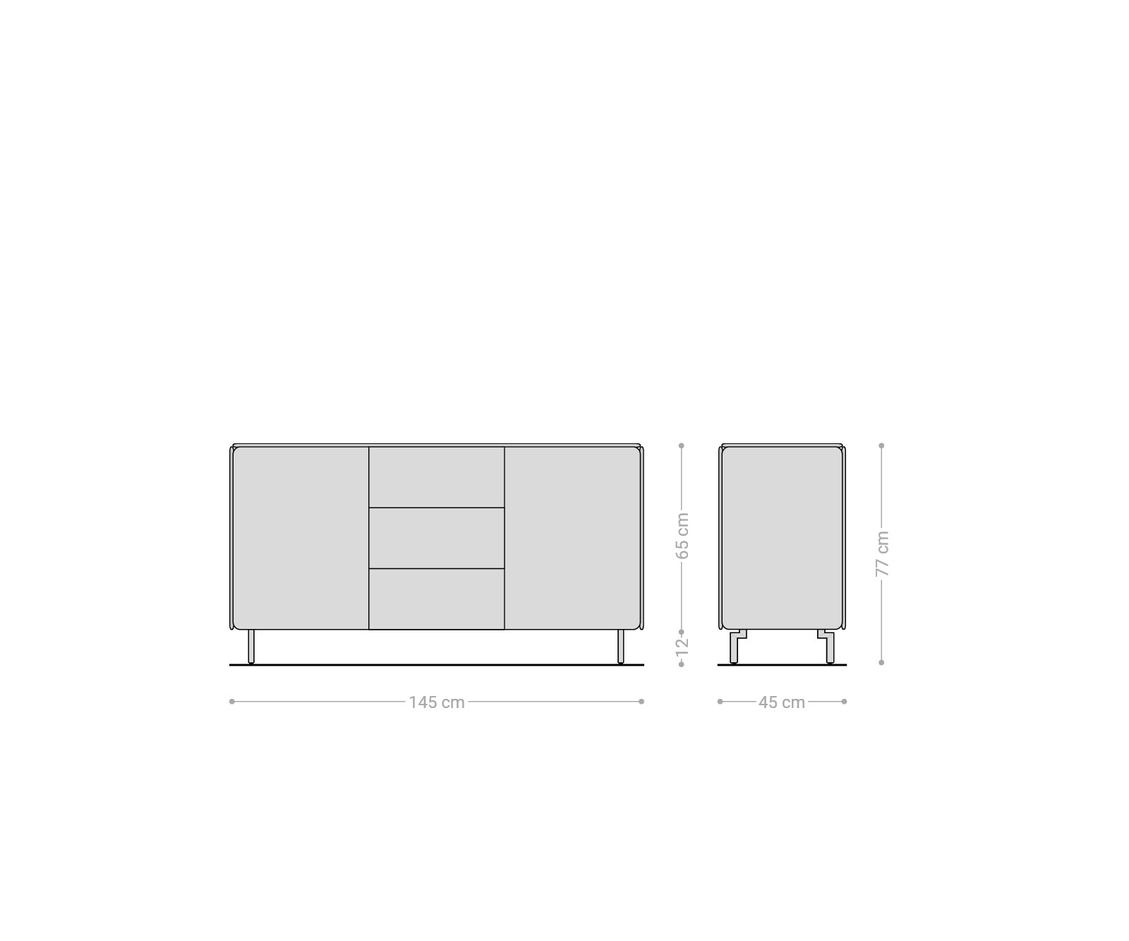 Dressoir Shavani 145 cm acacia natuur 2 deuren 3 lades Ovale poot van RVS 6
