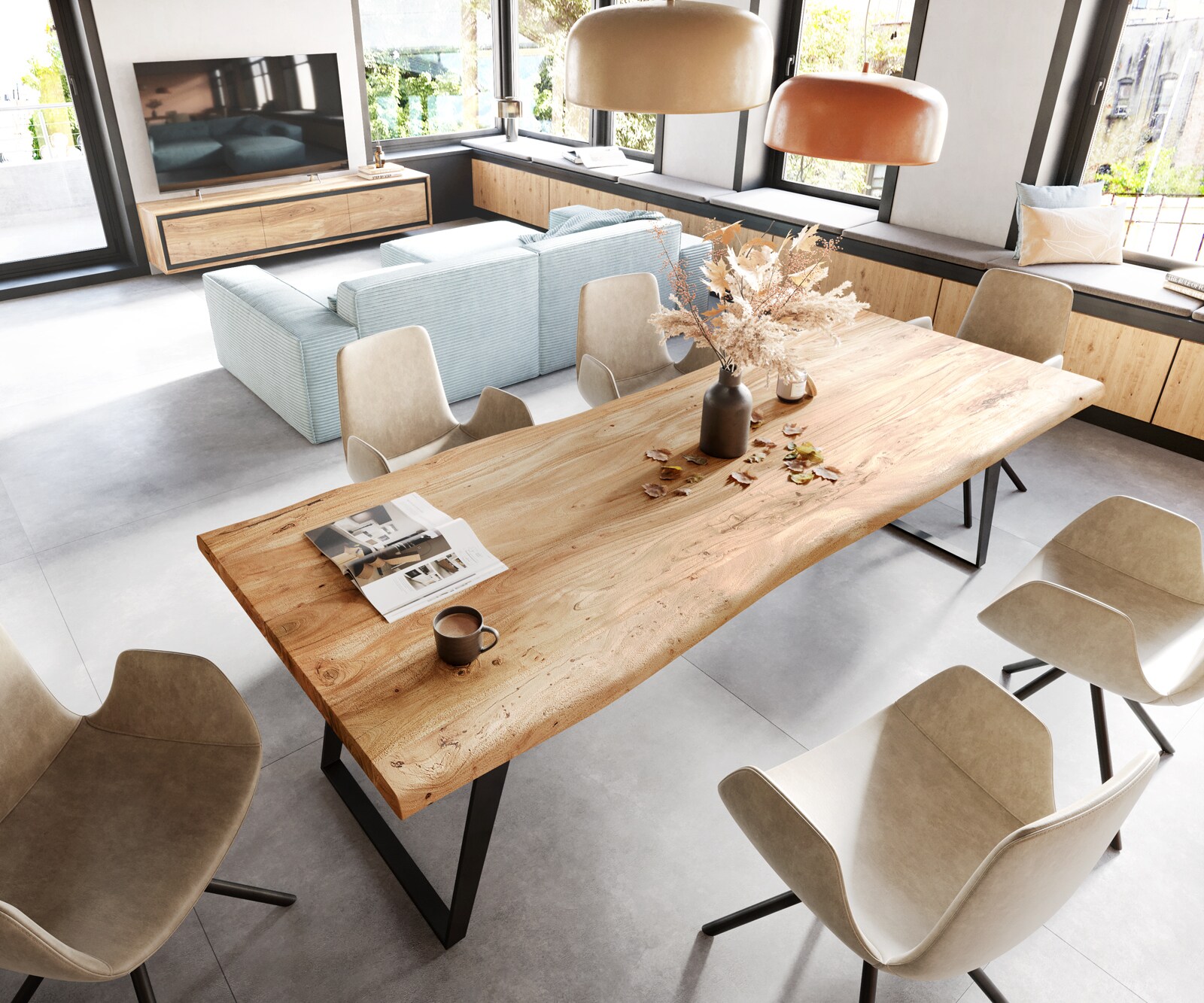Eettafel Edge 260x100 XL acacia natuur metaal schuin Live-Edge 4