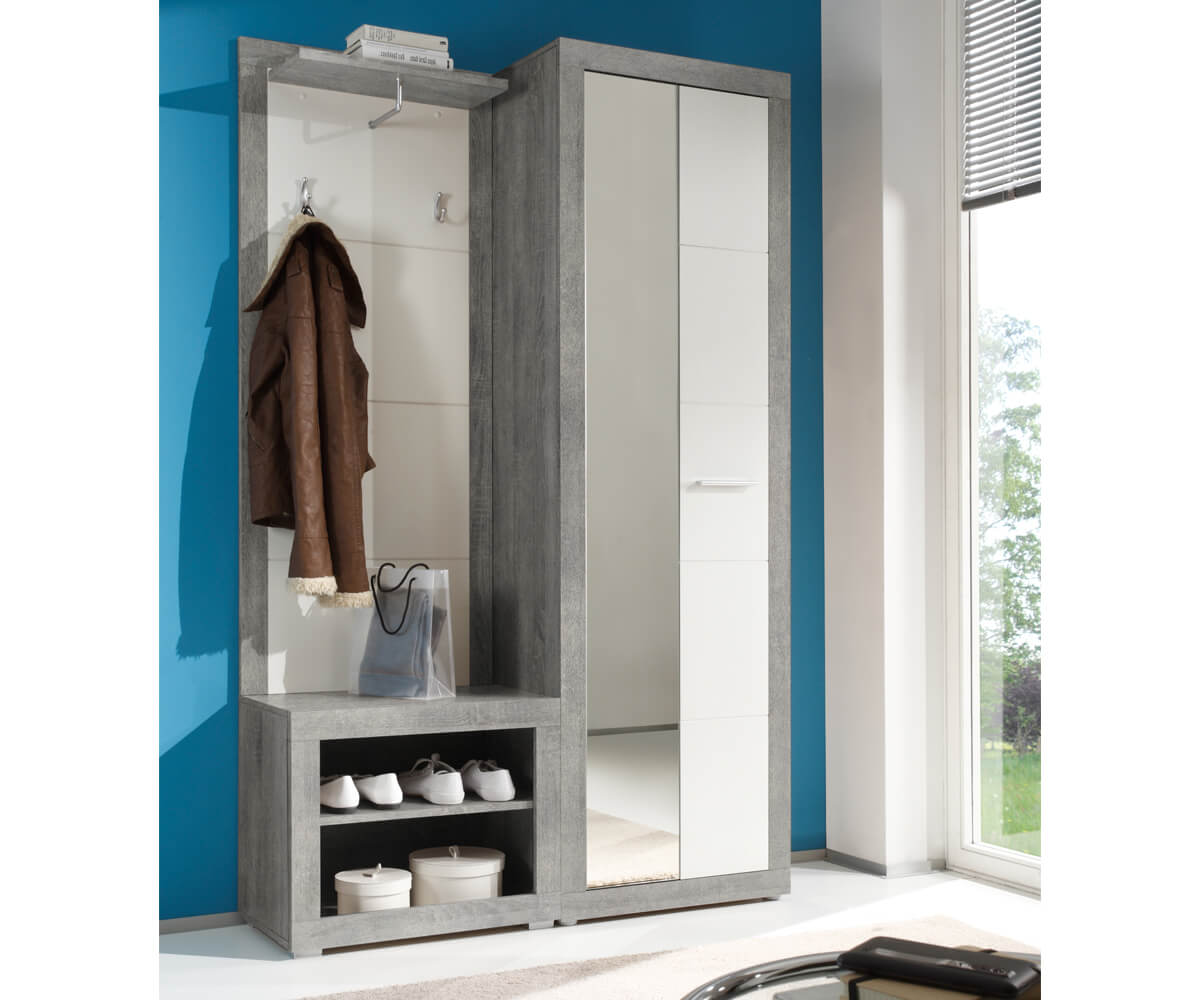 Hal meubel Shandor 60x195 wit hoogglanzend grijs zitt bankje 1