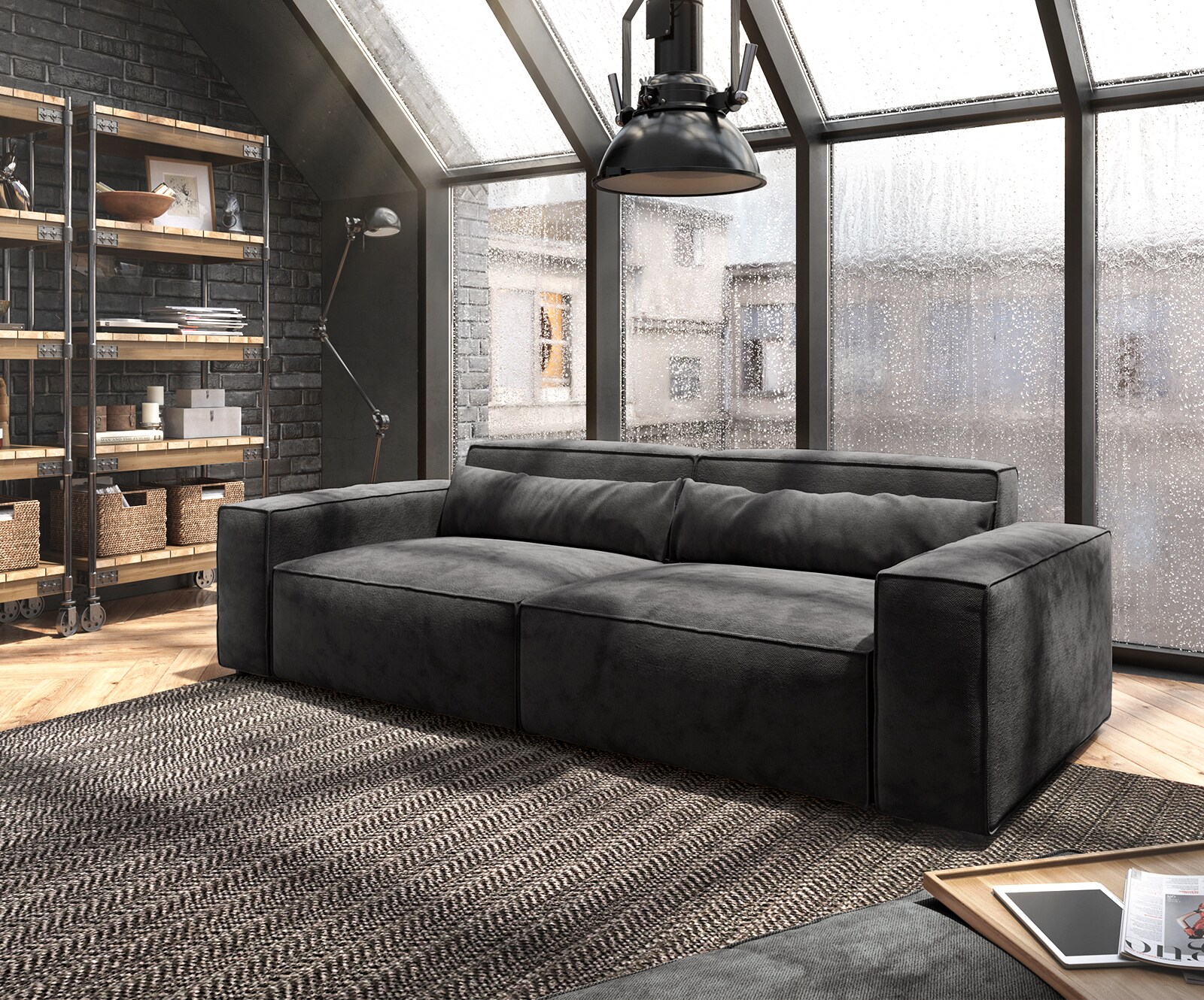 Grote bank Sirpio 230x95 cm microvezel zwart met kruk