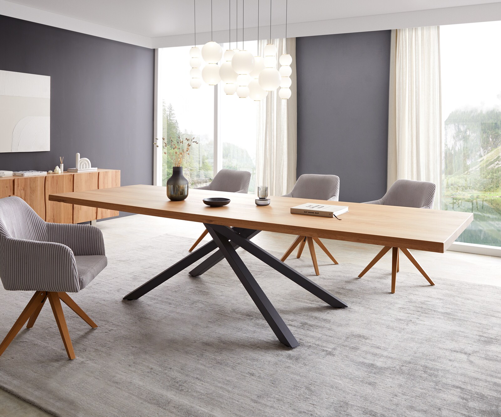 Eettafel Edge 300x100 eiken natuur kruisframe rechthoek zwart  Live-Edge 2
