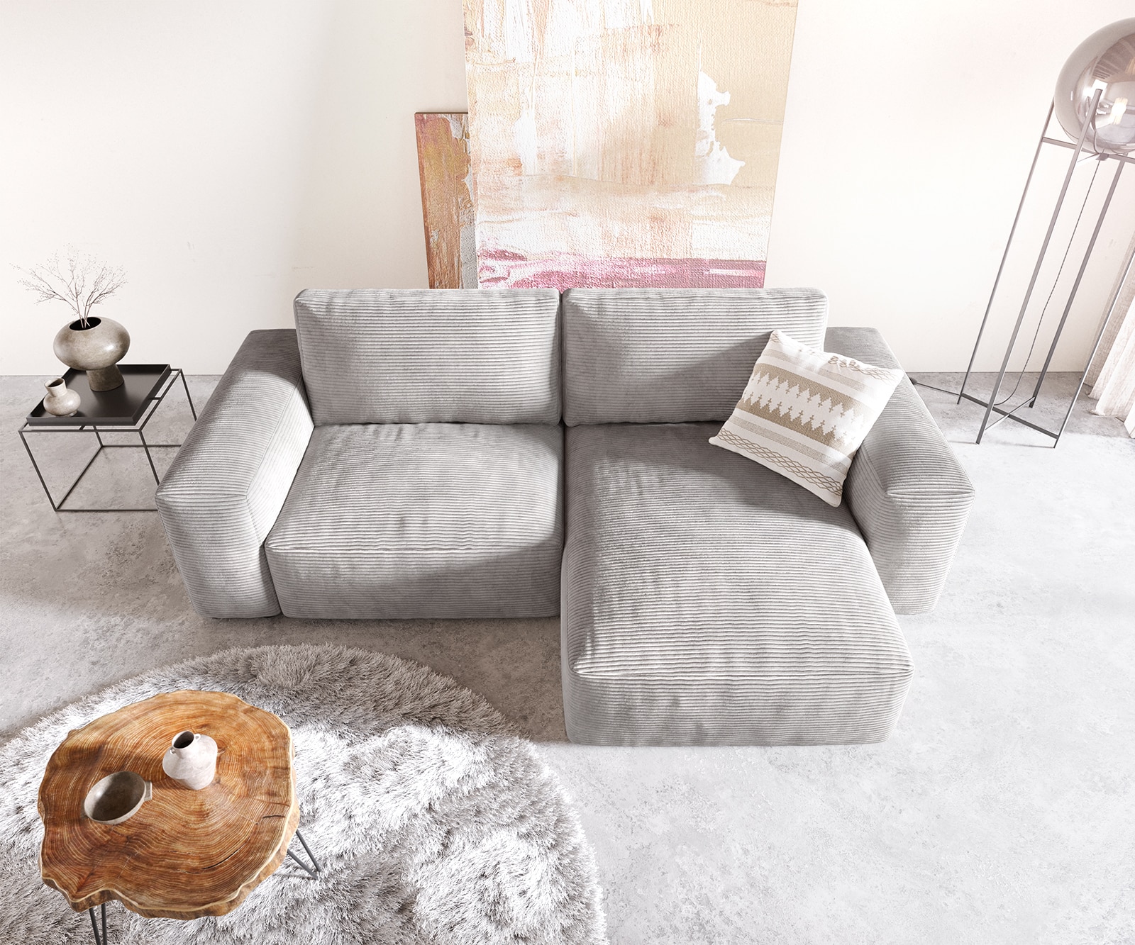 Hoekbank Lanzo L 260x160 cm Koord Zilver Grijs Recamiere variabel 3 Hoekbank Lanzo L 260x160 cm Koord Zilver Grijs Recamiere variabel 3