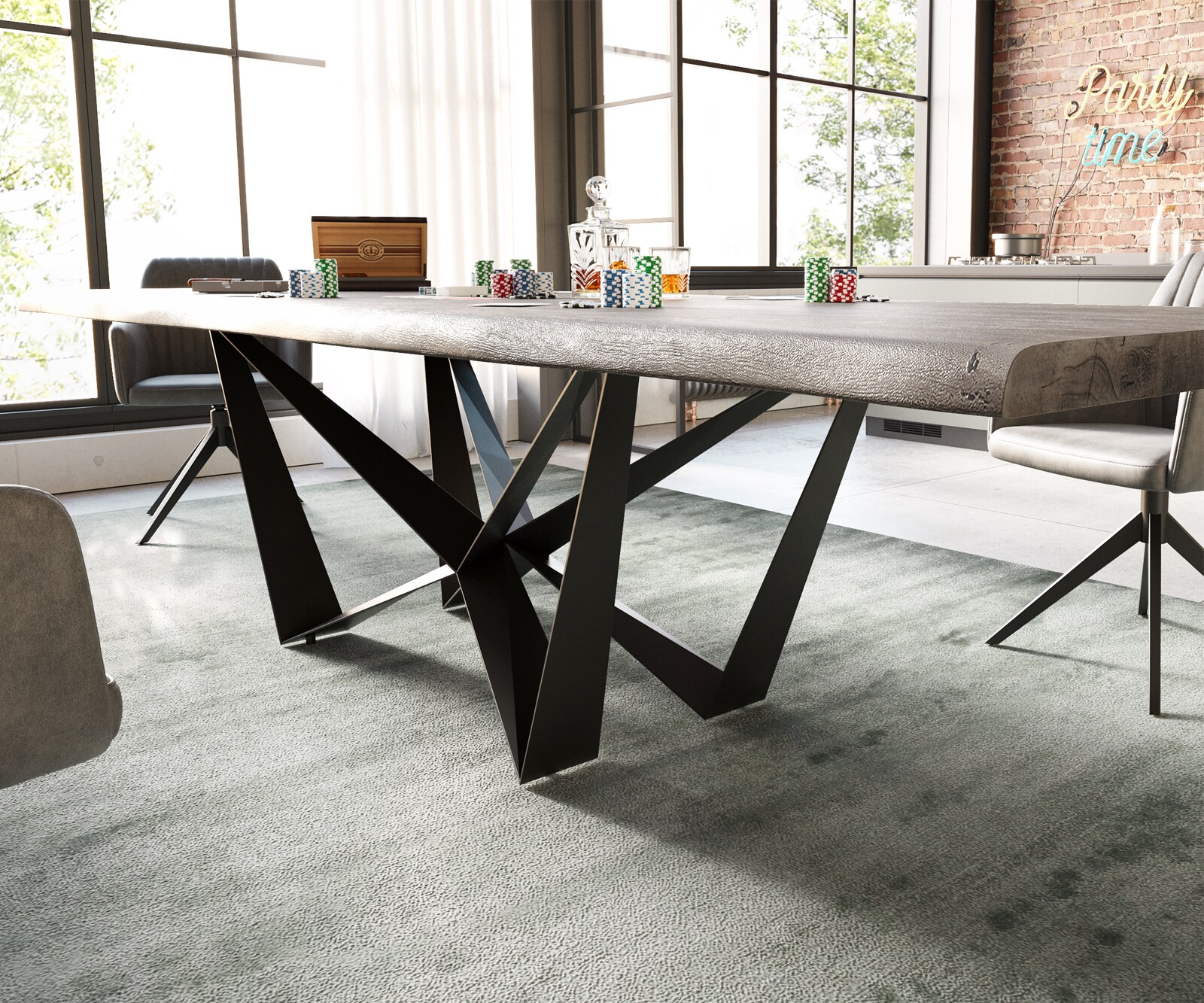 Eettafel Edge 300x100 XL acacia platina  Spider staal  zwart  Live-Edge 5