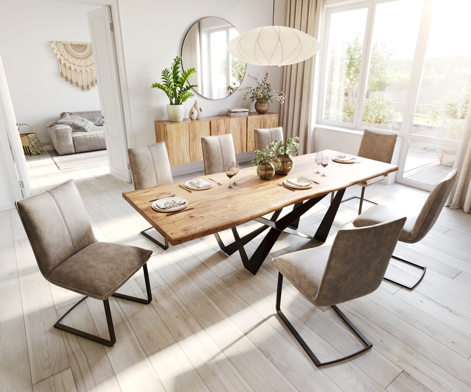 Eettafel Edge 260x100 acacia natuur Spider vlakstaal zwart Live-Edge 4 Eettafel Edge 260x100 acacia natuur Spider vlakstaal zwart Live-Edge 4