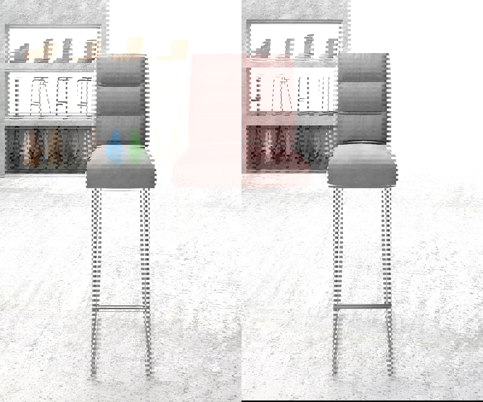 Barstoel Pela-Flex fluweel rosé slipframe roestvrij staal 1