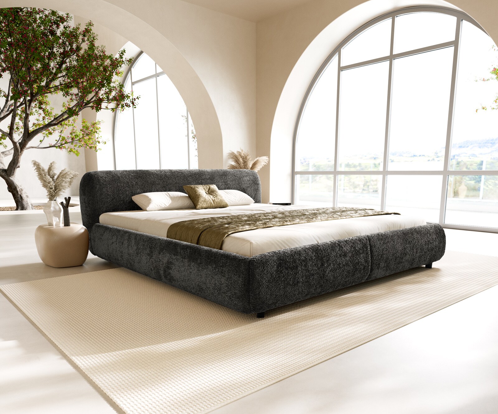 Gestoffeerd.bed Shona 180x200 cm teddy stof grijs 1