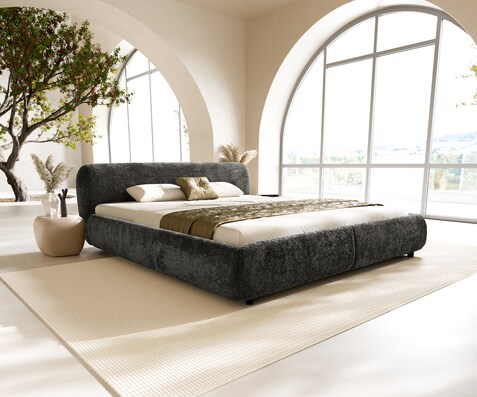 Gestoffeerd.bed Shona 180x200 cm teddy stof grijs
