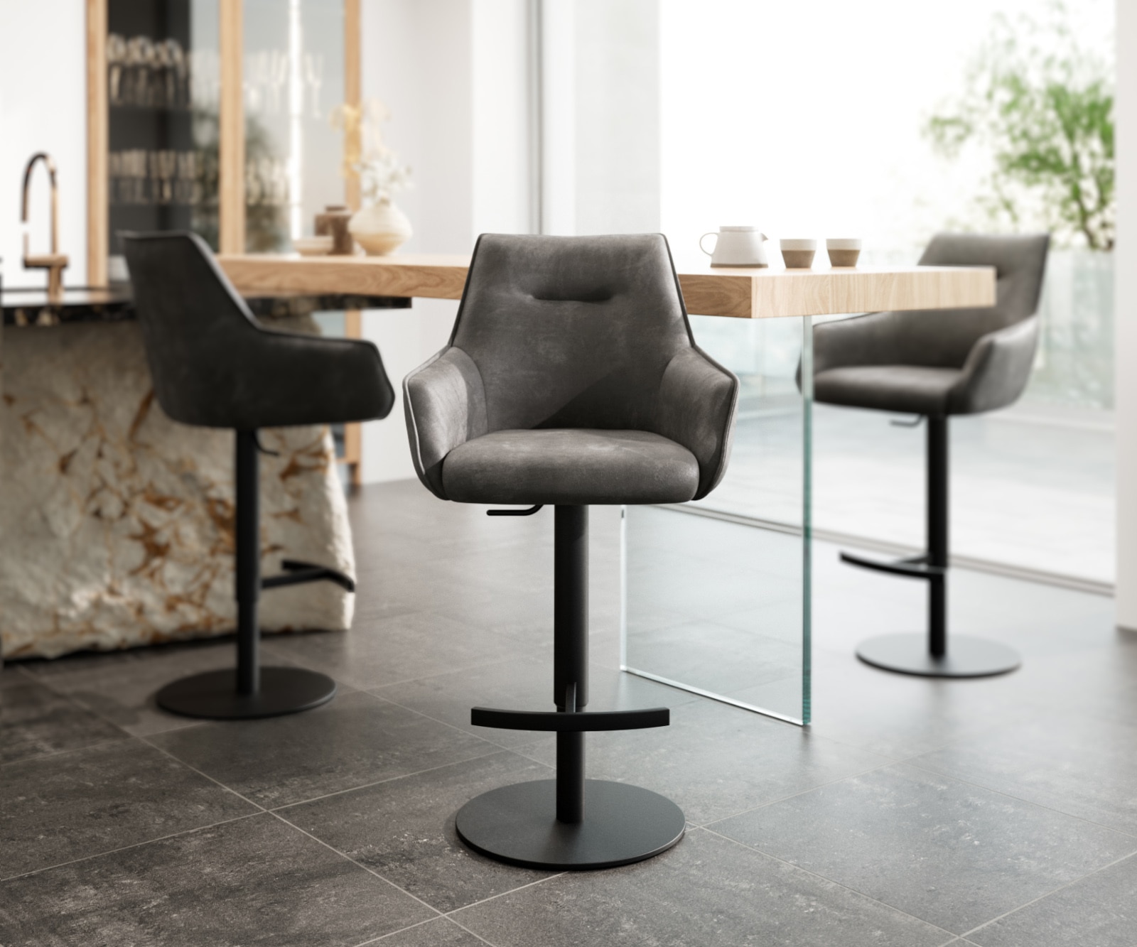 Barstoel Alja-Flex microvezel antraciet vintage draaivoet in hoogte verstelbaar metaal zwart draaibaar pocketvering 3 Barstoel Alja-Flex microvezel antraciet vintage draaivoet in hoogte verstelbaar metaal zwart draaibaar pocketvering 3