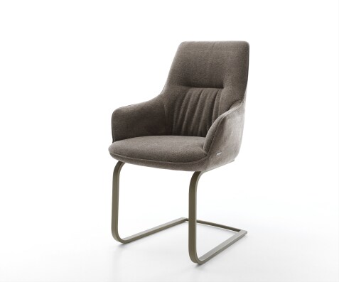 Sledemodel Zelia-Flex met armleuning zachte stof met structuur taupe sledemodel vlak afwerking met titanium pocketveer kern
