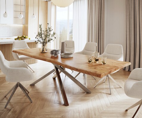 Eettafel Edge 280x100 XL acacia natuur kruisframe rechthoek roestvrij staal  Live-Edge