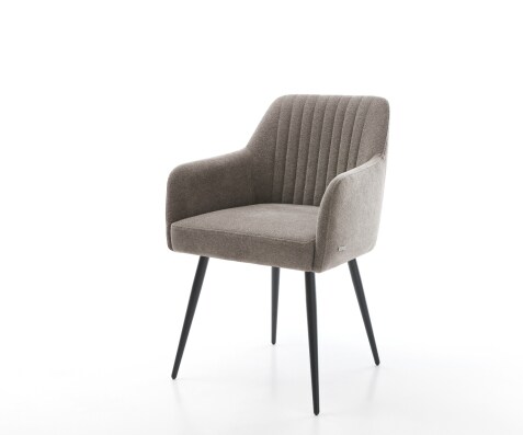Eetkamerstoel Greg-Flex zachte stof met structuur taupe 4-poot conisch zwart pocketveer kern