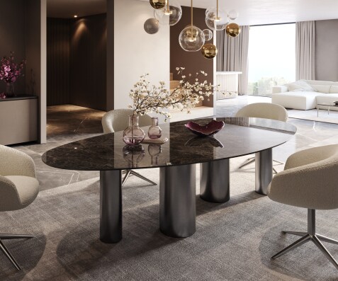 Eettafel Edge Ovaal Keramiek Emperador Extra Lucidato Donkerbruin 280x130 Pilier Roestvrij staal Grafiet