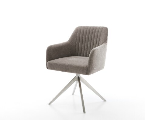 Draaistoel Greg-Flex zachte stof met structuur taupe kruisframe breed roestvrij staal 360° draaibaar rocker-functie pocketveer kern
