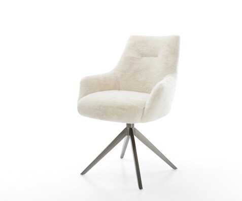 Draaistoel Alja-Flex met armleuning pluchen crème-wit kruisframe breed grafiet 360° draaibaar rocker-functie pocketveer kern