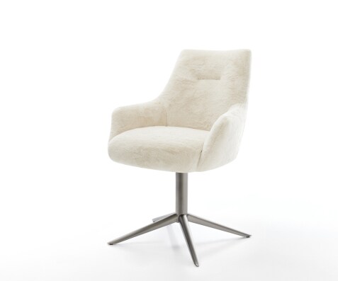 Draaistoel Alja-Flex met armleuning pluchen crème-wit kruispoot grafiet 360° draaibaar rocker-functie pocketveer kern