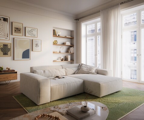 Hoekbank Sirpio XL 270x170 cm Zachte structuurstof Beige Chaise longue variabel