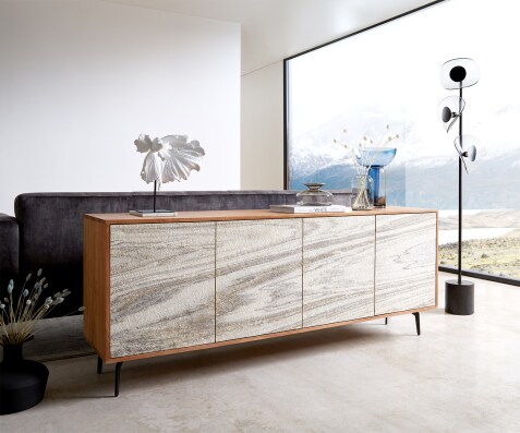 Dressoir Kleo 175 cm acacia natuur 4 deurs hoekig poot metaal zwart