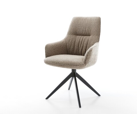 Draaistoel Zelia-Flex met armleuning bouclé mud kruisframe breed zwart 360° draaibaar rocker-functie pocketveer kern